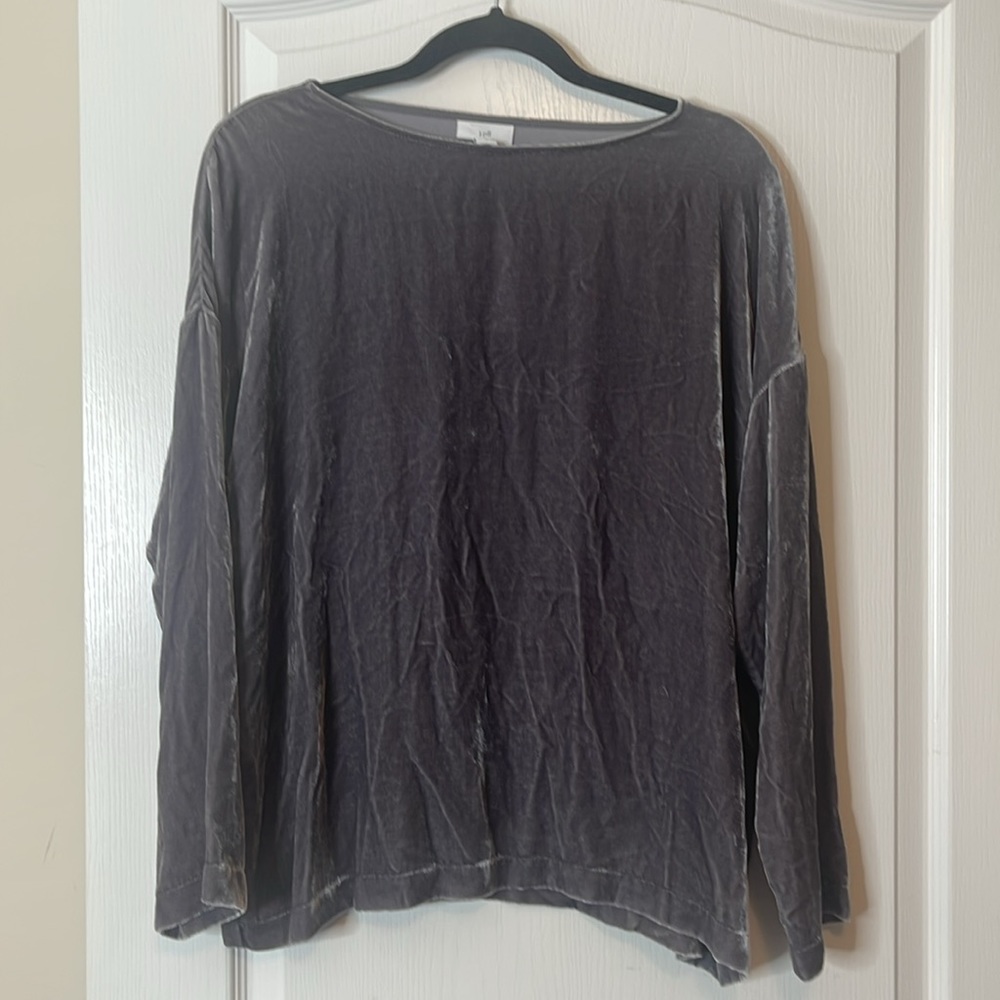 J Jill Velvet and Silk Blend Long Sleeve Top Pewter Medium